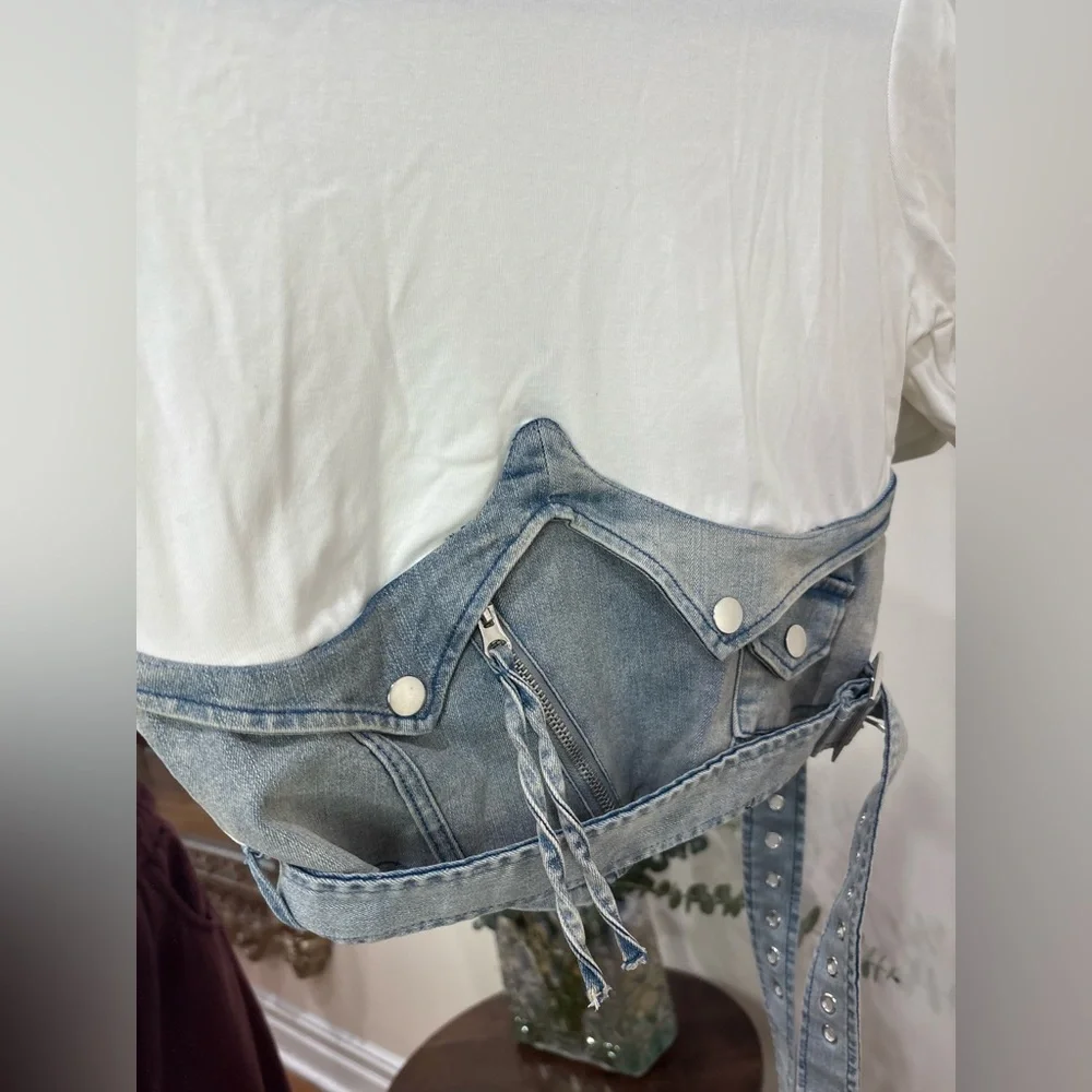 Brand new size M White Tee with Denim Corset Detail - Picture 2 of 5
